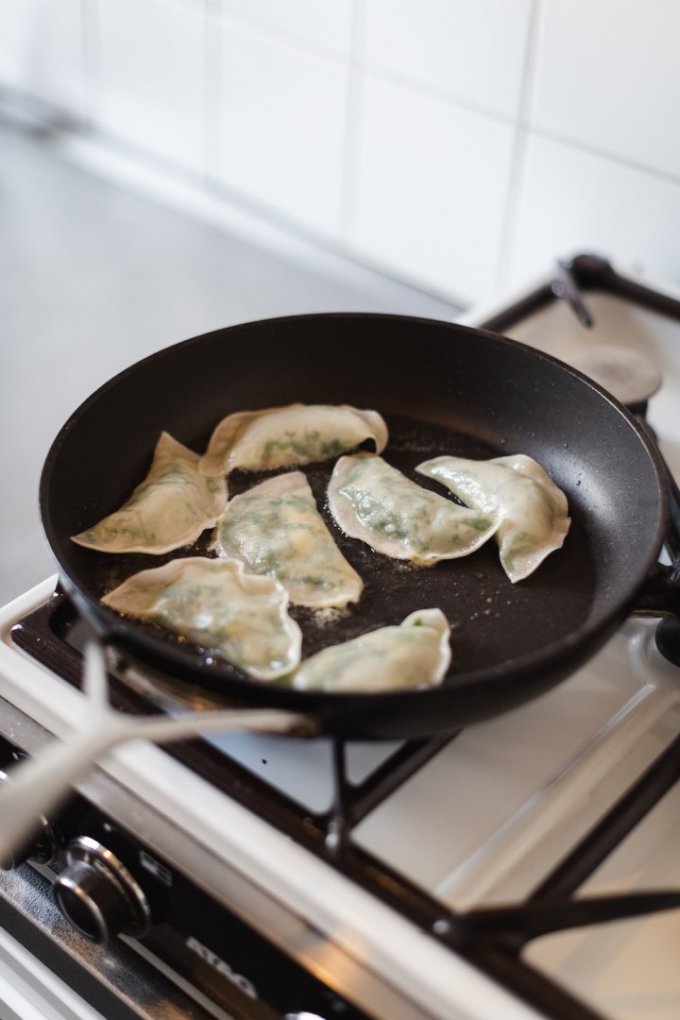 Dumplings in pan